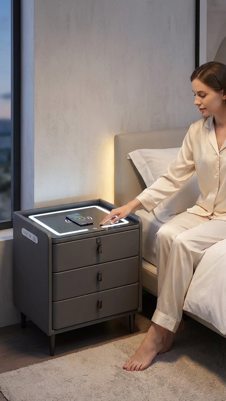 Noptieră Modernă cu 3 Sertare, Lumină Ambientală și Încărcare Wireless - imagine 11