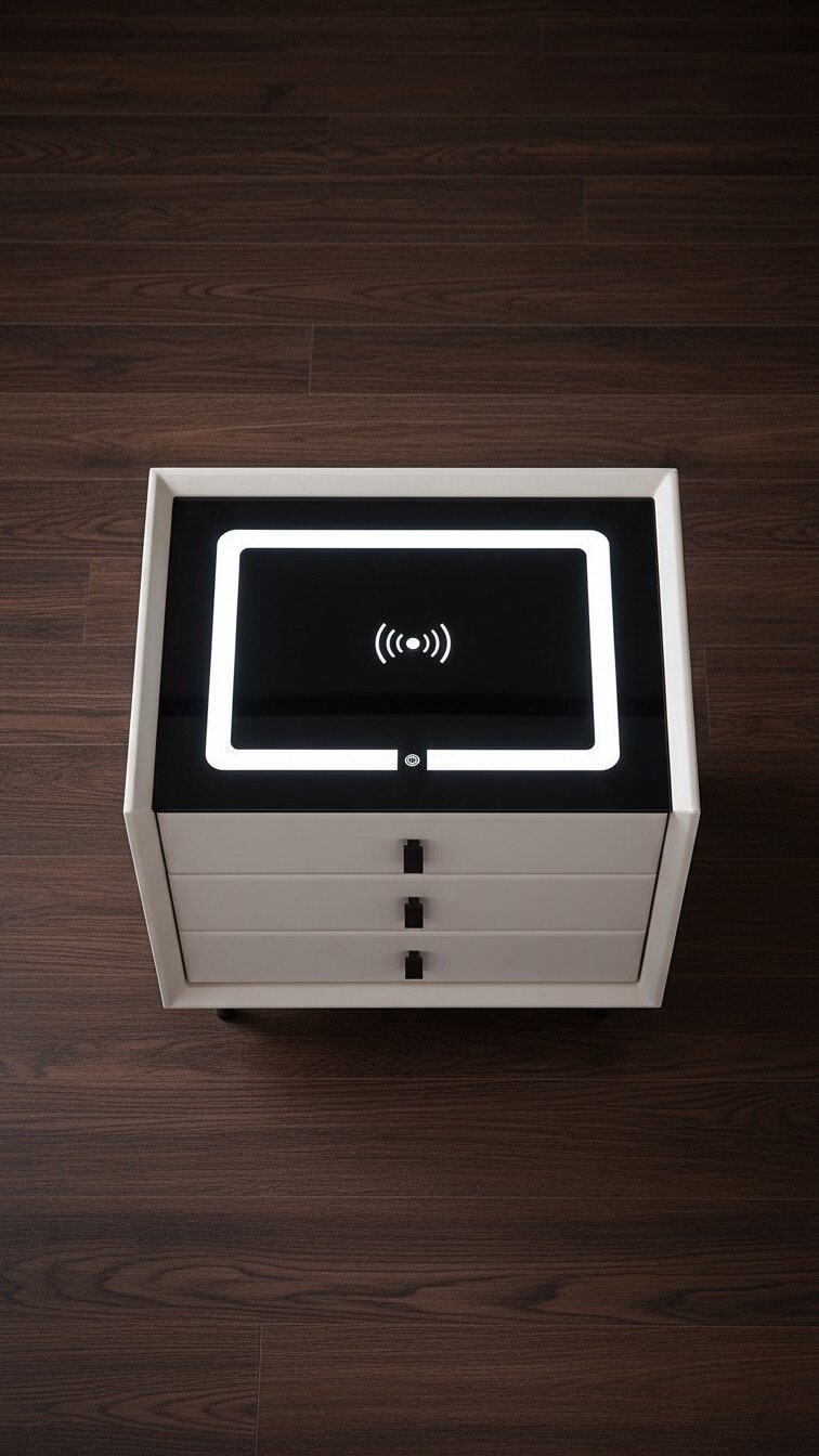 Noptieră Modernă cu 3 Sertare, Lumină Ambientală și Încărcare Wireless - imagine 7